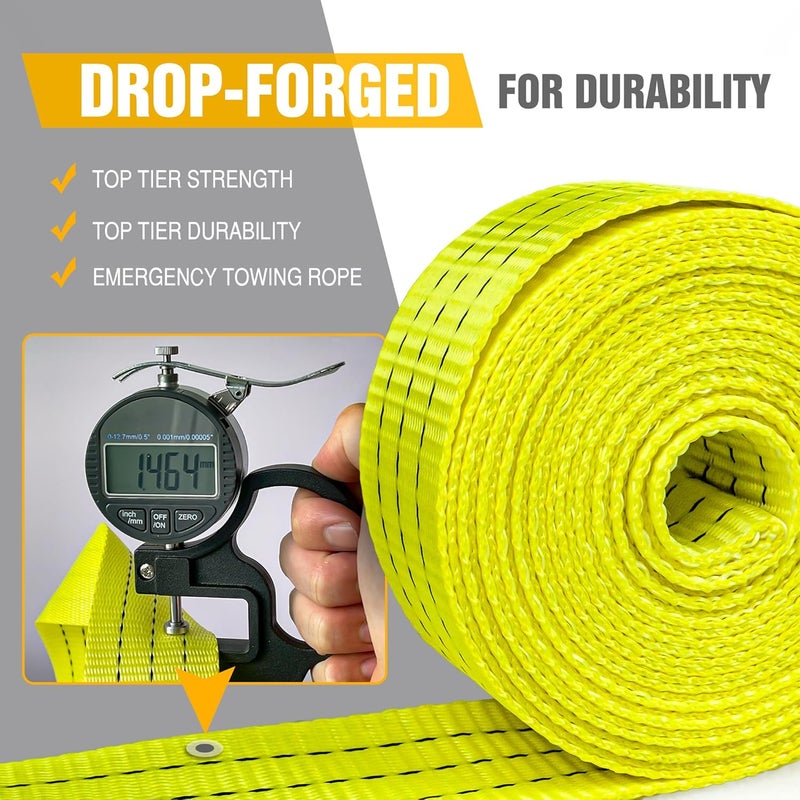 Digank Tow Strap with Hooks 2”x20’ 15,000 LBS, Tow Rope Metal Safety Hooks, Car Heavy Duty Recovery Rope for Trailers, Securing Items, and Farm Cleaning - Image 2